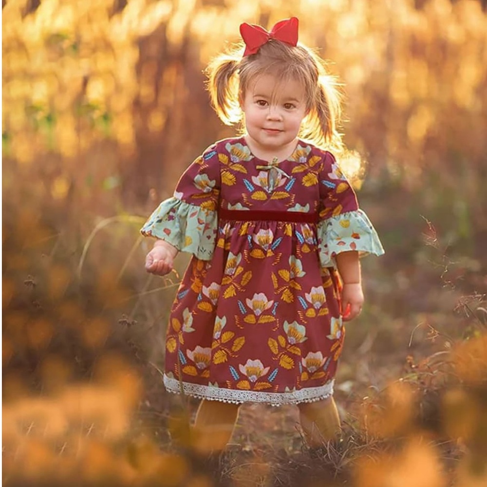 HAUTE BABY Mulberry Bloom Bell Sleeve Fall Dress - 6
